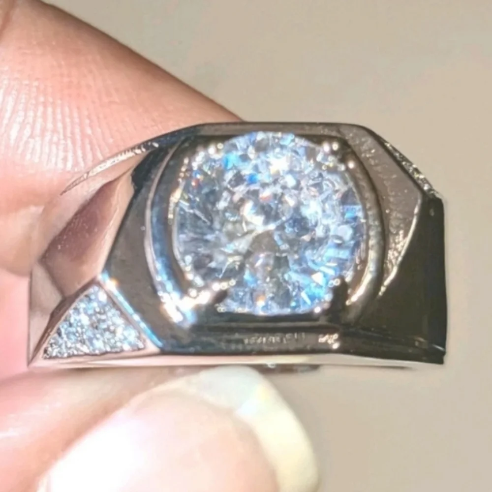 3ctw White Oval Moissanite Mens Wedding Ring In Sterling silver Sz 8